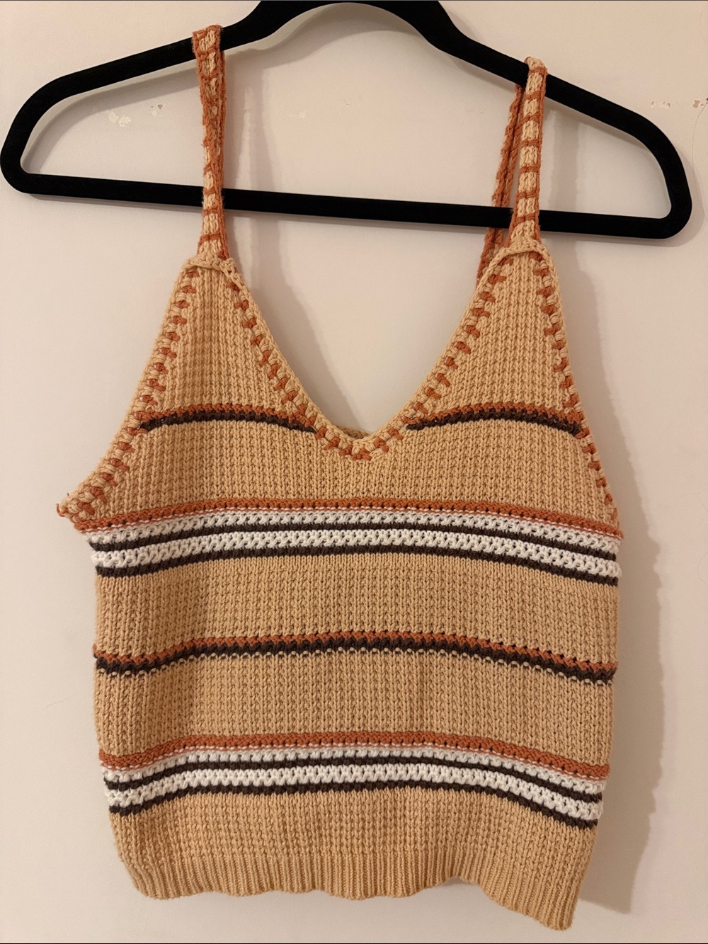 Pink Lily Beige Striped Knit V-Neck Tank